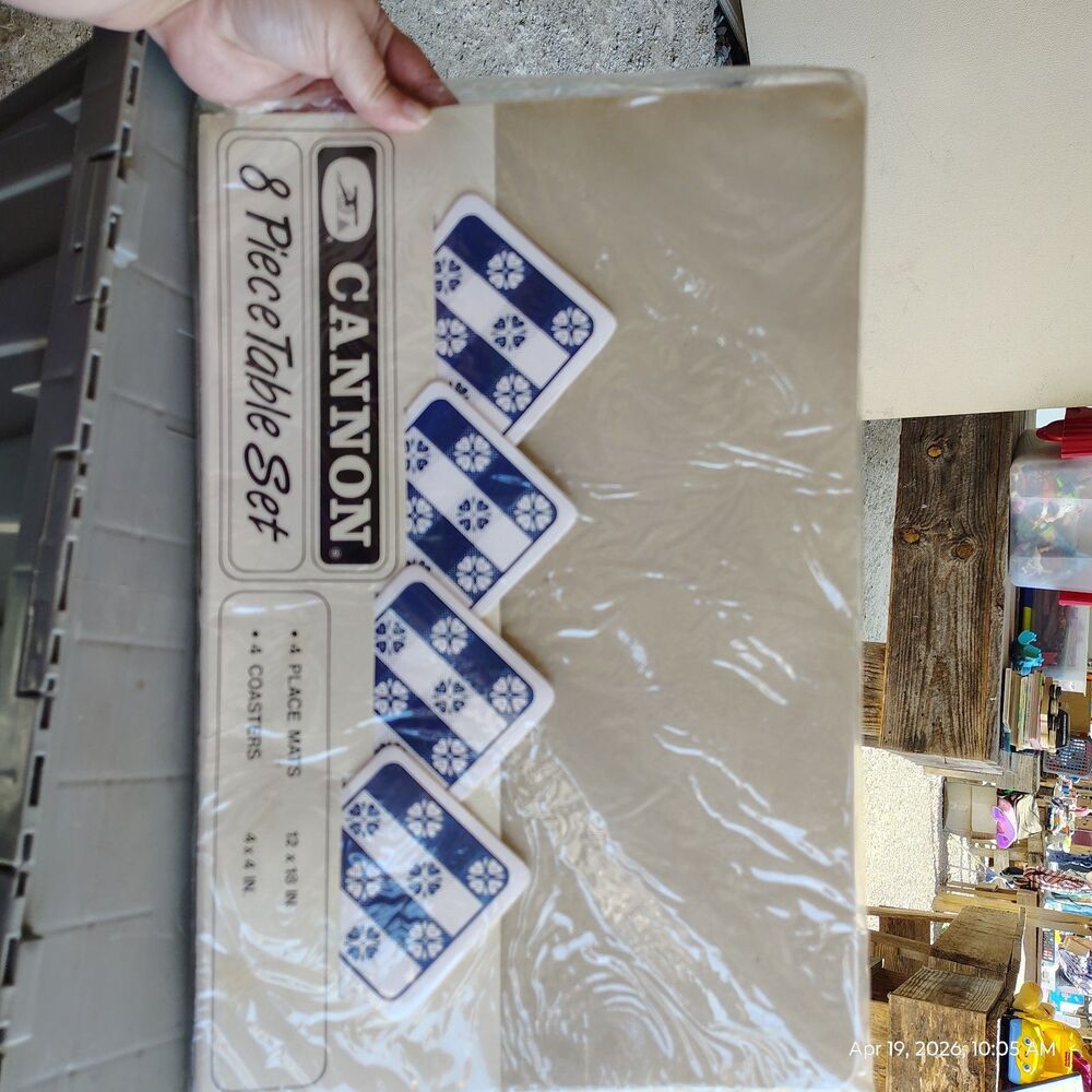 Cannon 8 Pc Placemat & Coaster Set Blue White Table Mats Kitchen Dining Set